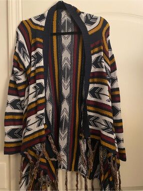 Aztec Knit Cardigan Sweater in Mustard, Burgundy & Navy Size S/M